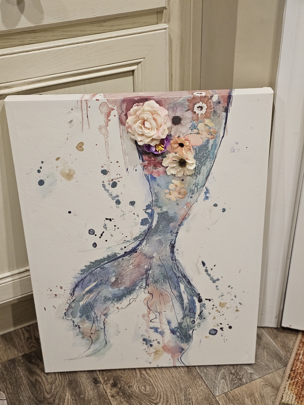 Hobby Lobby Mermaid Tail Canvas Blue Pink 3D Flower Girl Bedroom Decor Art 18x24